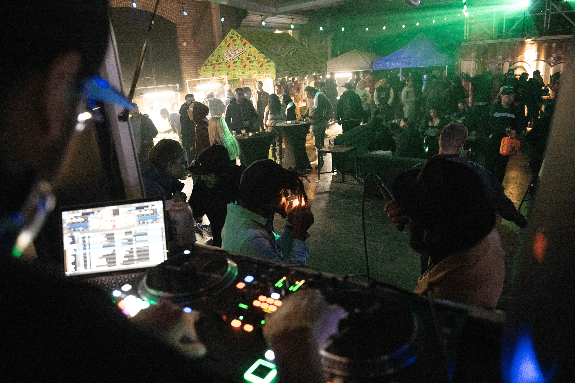 Crowd from behind the decks at a Hot Steppa event